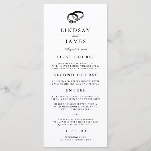Hochzeitssandale | Menü-Karte für Hochzeiten Menükarte (Vorderseite)