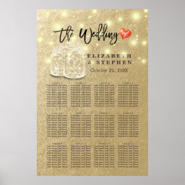 Hochzeitssatchenkarte Mason Jar String Lights Gold Poster