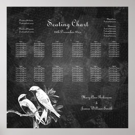 Hochzeitssatellite Love Birds Black Poster (Vorne)