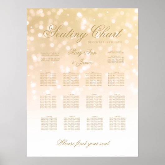 Hochzeitssattel Gold Bokeh Sparkle Lights Poster (Vorne)