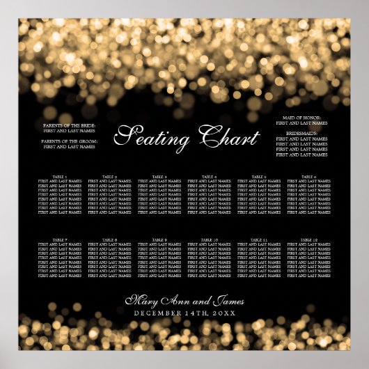 Hochzeitssattelschablone Gold Lights Poster (Vorne)