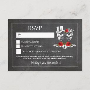 Hochzeitsschädel RSVP Schädel Rosen Kreidekarten Einladung