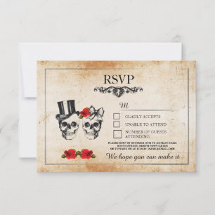 Hochzeitsschädel RSVP Schädel Rosen Rustikale Kart Karte