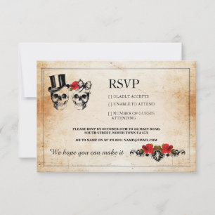 Hochzeitsschädel-RSVP Schädel Rosen Rustikale Kart RSVP Karte