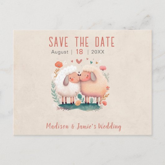 Hochzeitsschaf Save-the-Date-Postkarte Ankündigungspostkarte (Vorderseite)