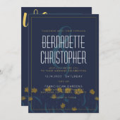 Hochzeitsschick Moderne Elegant einfach blau gelb Einladung (Vorne/Hinten)