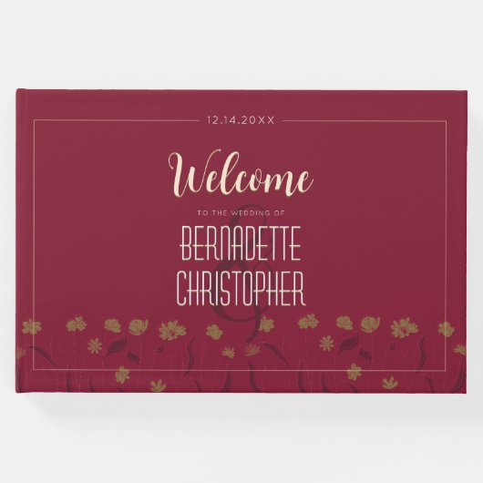 Hochzeitsschick Moderne Elegante Einfache Rote Win Gästebuch (Vorderseite)