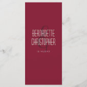 Hochzeitsschick Moderne Elegante Einfache Rote Win Menükarte (Rückseite)