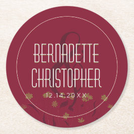 Hochzeitsschick Moderne Elegante Einfache Rote Win Runder Pappuntersetzer