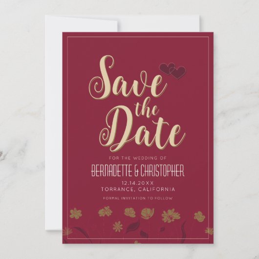 Hochzeitsschick Moderne Elegante Einfache Rote Win Save The Date (Vorderseite)
