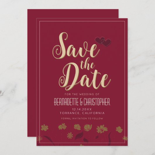 Hochzeitsschick Moderne Elegante Einfache Rote Win Save The Date (Vorne/Hinten)