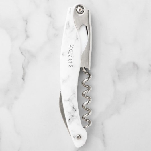 Hochzeitsschick Weißer Marmor Diamantkarton Kellnermesser (Rückseite)