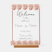 Hochzeitsschild aus Pink-Rosen Acrylschild (Vorderseite)