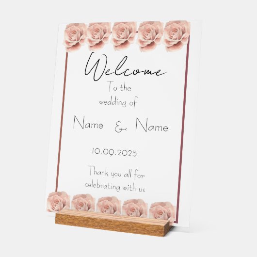 Hochzeitsschild aus Pink-Rosen Acrylschild (Winkel)