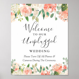 Hochzeitsschild 'Coral Floral Unplugged' für die T Poster