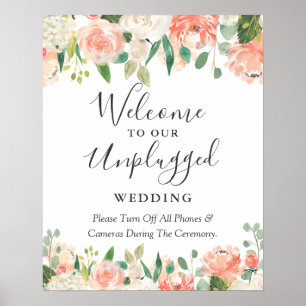 Hochzeitsschild 'Coral Floral Unplugged' für die T Poster