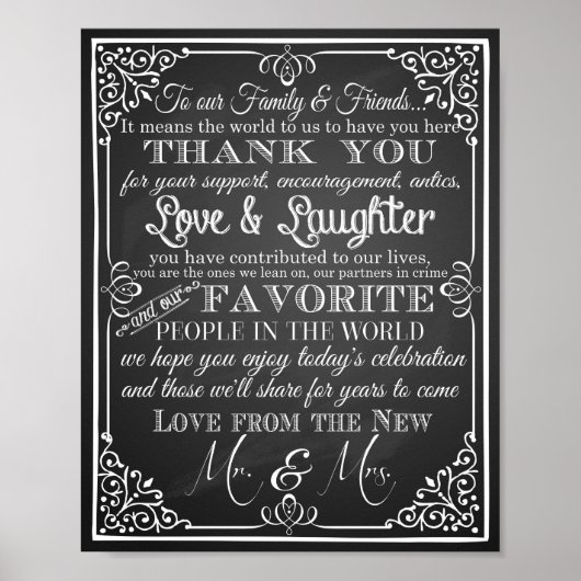 Hochzeitsschild danke Ihnen von Herrn & Frau. Poster (Vorne)