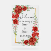 Hochzeitsschild mit floralrotem Acryl Acrylschild (Vorderseite)