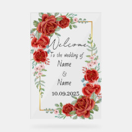 Hochzeitsschild mit floralrotem Acryl Acrylschild