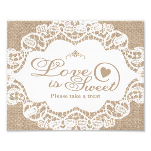 Hochzeitsschilder - Jute & Spitze - Liebe ist süß Fotodruck