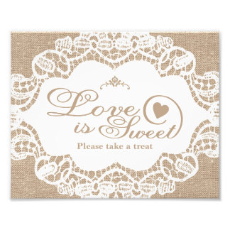 Hochzeitsschilder - Jute & Spitze - Liebe ist süß  Fotodruck