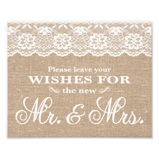 Hochzeitsschilder - Jute & Spitze - Wünsche - Fotodruck