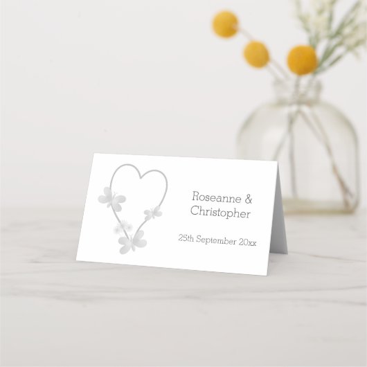 Hochzeitsschmetterlinge Platzkarte Silver Heart (Rückseite)