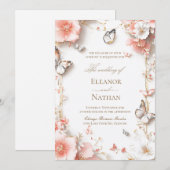 Hochzeitsschmetterlinge und Blumenkohl Einladung (Vorne/Hinten)