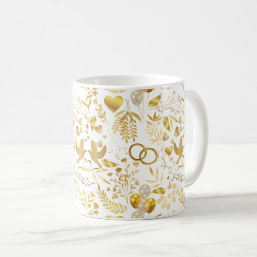 Hochzeitsschmuck in Gold 02 Kaffeetasse (VorderseiteRechts)