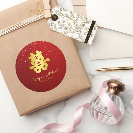 Hochzeitsschneeflocke in Rot-Chinesisch Runder Aufkleber (Schenken)