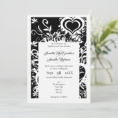 Hochzeitsschnitt aus schwarz-weißem Blumenpapier Einladung (Stehend Vorderseite)