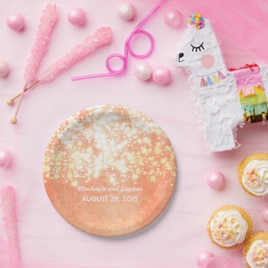 Hochzeitsschnurlichter Gold und Pfirsichschimmer Pappteller (Party)