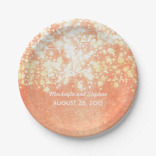 Hochzeitsschnurlichter Gold und Pfirsichschimmer Pappteller (Vorderseite)