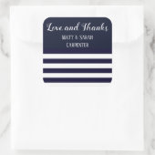 Hochzeitsschreiber für Navy und White Striped Quadratischer Aufkleber (Tasche)
