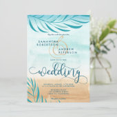 Hochzeitsschrift für tropische Palmen Einladung (Stehend Vorderseite)