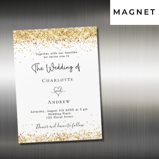 Hochzeitsschrift für Weißgold-Glitzer Magneteinladung