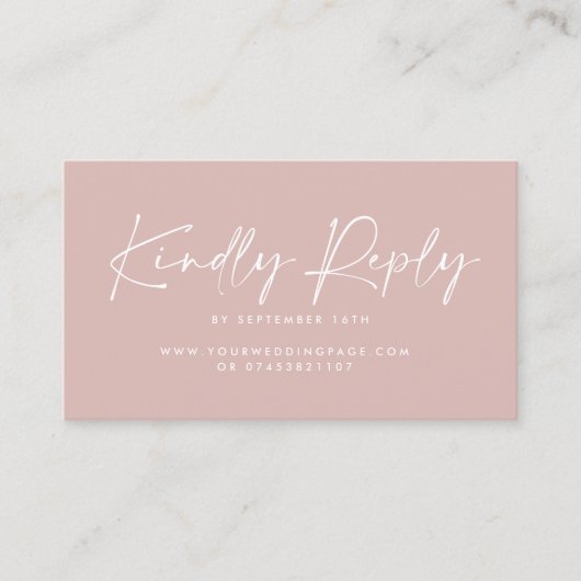 Hochzeitsschrift Moderne, rosa elegante Antwort Visitenkarte (Vorderseite)