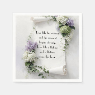 Hochzeitsschriftrolle mit Flieder und Hortensien Serviette