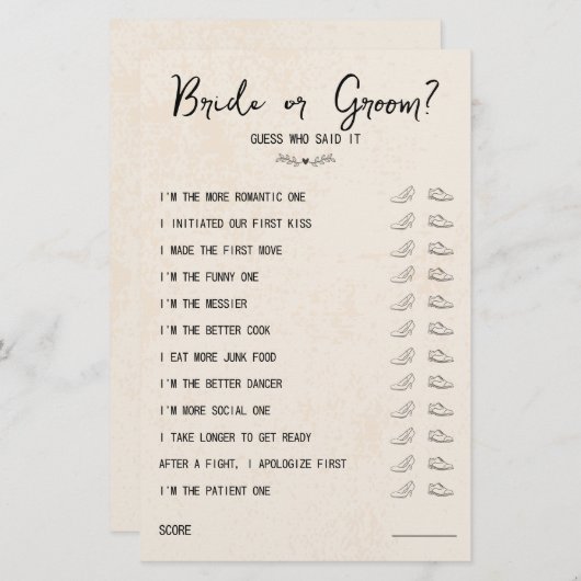 Hochzeitsschuhbrücke oder groom Rustikales Papier (Vorne/Hinten)