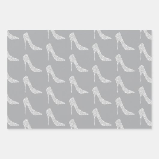 Hochzeitsschuhe mit grauem weißem Diamant Geschenkpapier Set (Vorderseite)