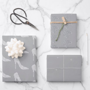 Hochzeitsschuhe mit grauem weißem Diamant Geschenkpapier Set