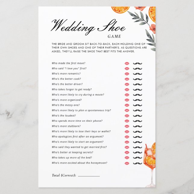 Hochzeitsschuhspiel Aperol Spritz Brautparty (Vorderseite)