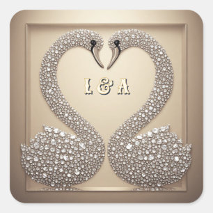 Hochzeitsschwan Diamant inspirierter Kristall Quadratischer Aufkleber