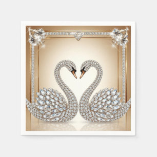 Hochzeitsschwan Liebe Herz Gold und Kristall Serviette