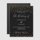 Hochzeitsschwarz goldene Herzen eleganter Drehbuch Magneteinladung (Vorne/Hinten)