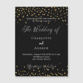 Hochzeitsschwarz goldene Herzen eleganter Drehbuch Magneteinladung (Vorderseite)