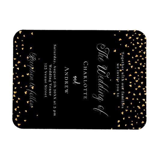 Hochzeitsschwarz goldene Herzen Luxus-Einladung Magnet (Horizontal)