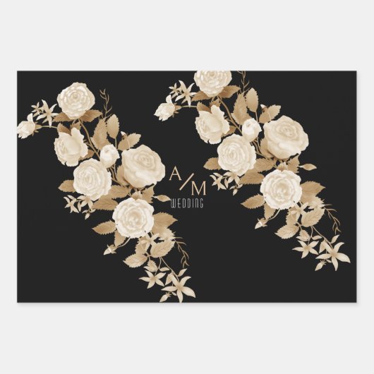 Hochzeitsschwarz-Monogramm-Rose Geschenkpapier Set (Vorderseite 3)