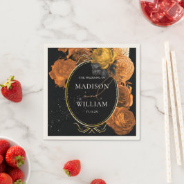 Hochzeitsschwarz und orange Personalisiert Serviette