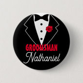 Hochzeitsschwarze Krawatte Tuxedo, Rote Rose, anpa Button (Vorderseite)